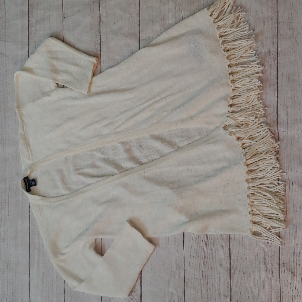 AMERICAN LIVING‎ CREAM OPEN CARDIGAN WITH FRINGE